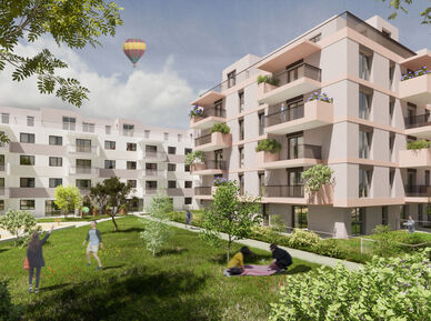 Visualisierung der Hofansicht eines Wohnprojekts im 23. Bezirk in der Mackgasse 7-13