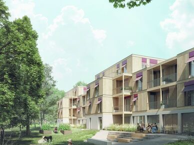 Visualisierung eines Wohnprojekts in Holz- und Holzhybrid-Bauweise