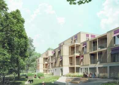 Visualisierung eines Wohnprojekts in Holz- und Holzhybrid-Bauweise