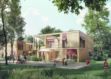 Visualisierung eines Wohnprojekts in Holz- und Holzhybrid-Bauweise