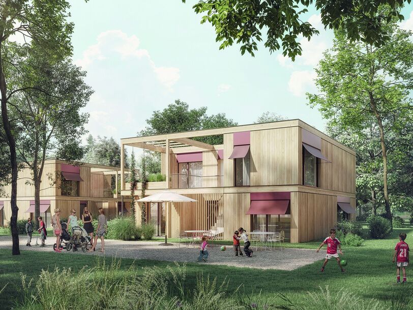 Visualisierung eines Wohnprojekts in Holz- und Holzhybrid-Bauweise