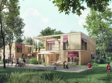 Visualisierung eines Wohnprojekts in Holz- und Holzhybrid-Bauweise