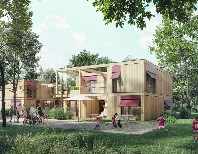 Visualisierung eines Wohnprojekts in Holz- und Holzhybrid-Bauweise