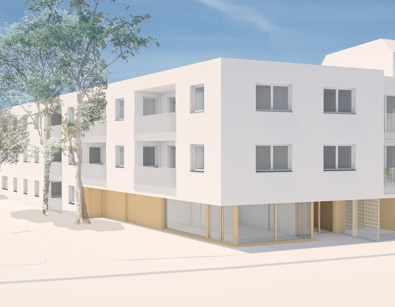Visualisierung eines Wohnprojekts in der Aspernstraße 134 mit weißer Fassade